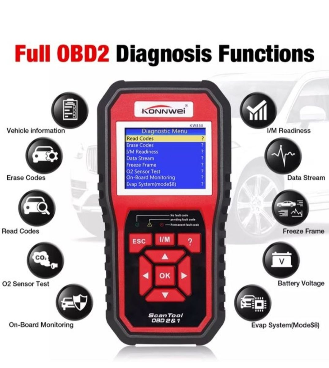 AUTO CAR DIAGNOSTIC SCANNER OBD II KW850 CAR