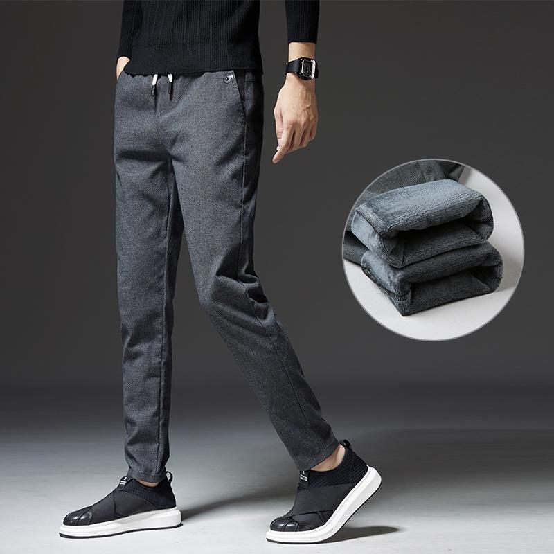 Jantour-classic wool pants for men Informal thickness trousers straight black gray pants size 28 to 38 winter novelty