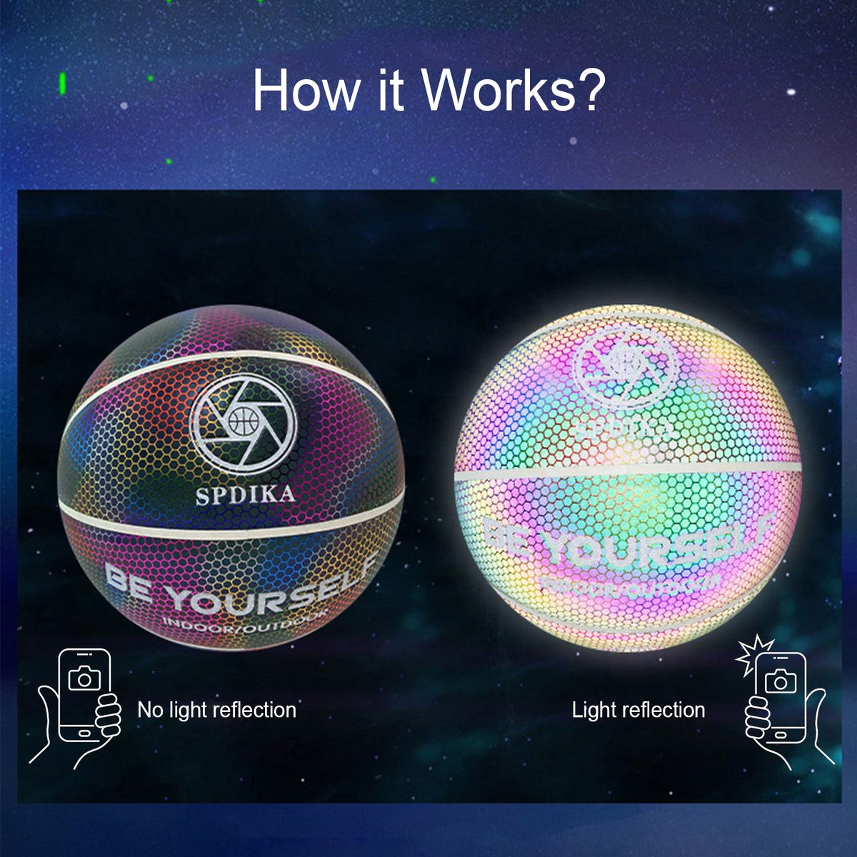 Holographic Reflective Basketball Glowing Luminous Indoor