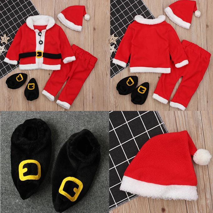 Infant Boys Girls Santa Claus Costume Baby Christmas 4pcs 0-6Months