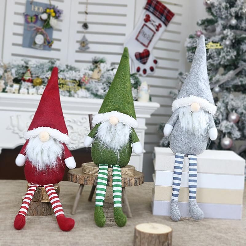 2019 Christmas Decoration Supplies Faceless Doll Long Legs Sitting Santa Claus Doll Pendant Window Decoration Gray faceless doll with long legs
