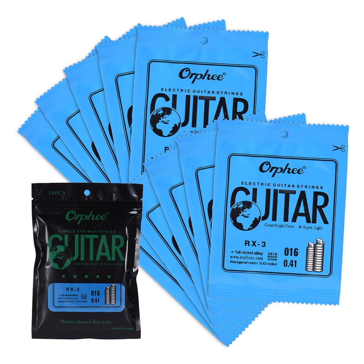 Orphee RX-3 Single String Replacement for Electric Guitar 3rd G-String (.016) 10-Pack Nickel Alloy Super Light Tension