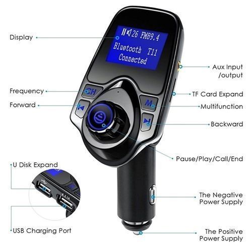 T11 BLUETOOTH AUTOMATED FM TRANSMITTER AND CAR CHARGER
