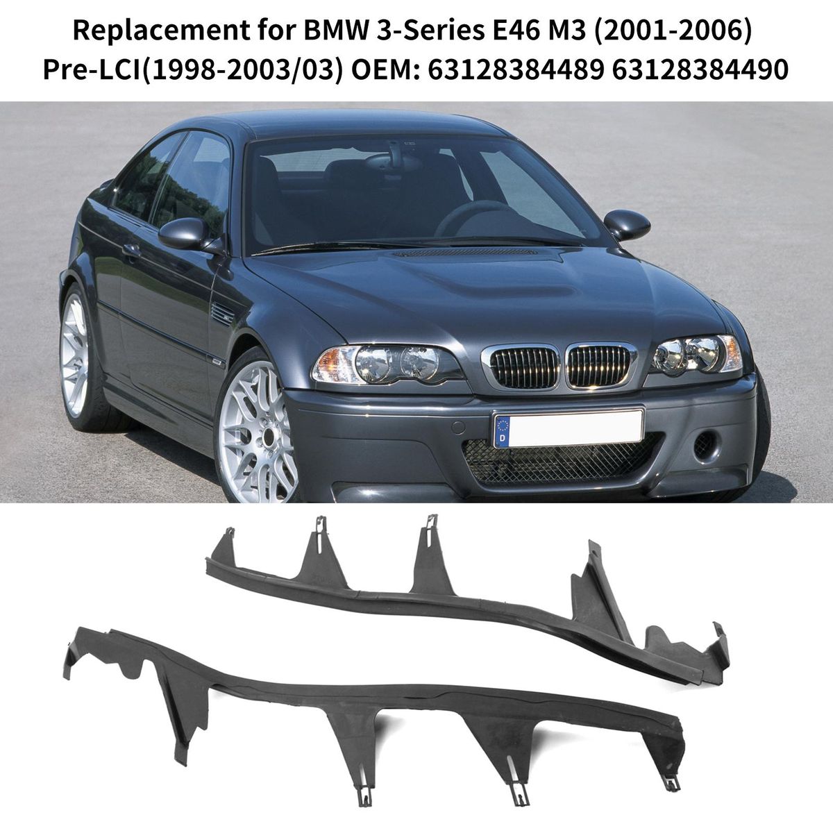Headlight Cover Strip Trim Strip Left & Right Replacement for BMW 3-Series E46 M3 (2001-2006) Pre-LCI(1998-2003/03) OEM: 63128384489 63128384490