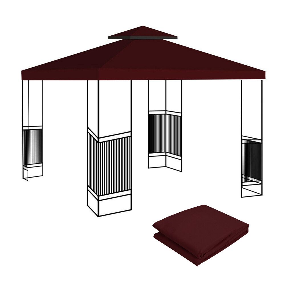 3X3M 2-Tier Replacement Canopy Tent Top Patio Garden Gazebo Sunshade UV Cover NEW Rainproof Red