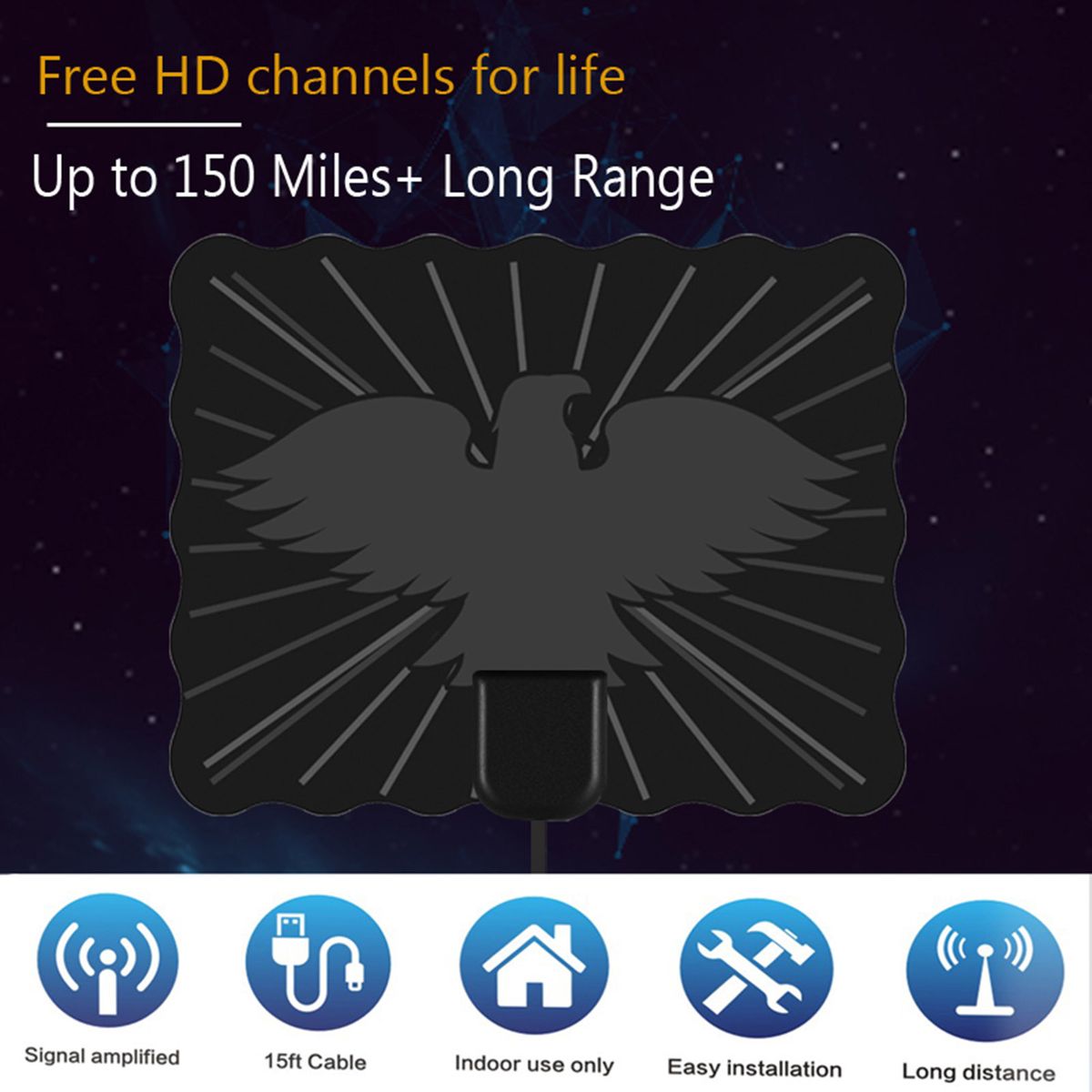 25dB High Gain HDTV DTV Box Digital TV Antenna 150 Miles