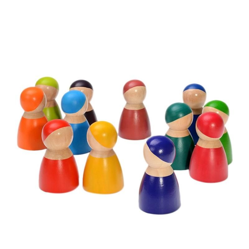 12 Pcs Baby Toys Wooden Rainbow Man Building Blocks