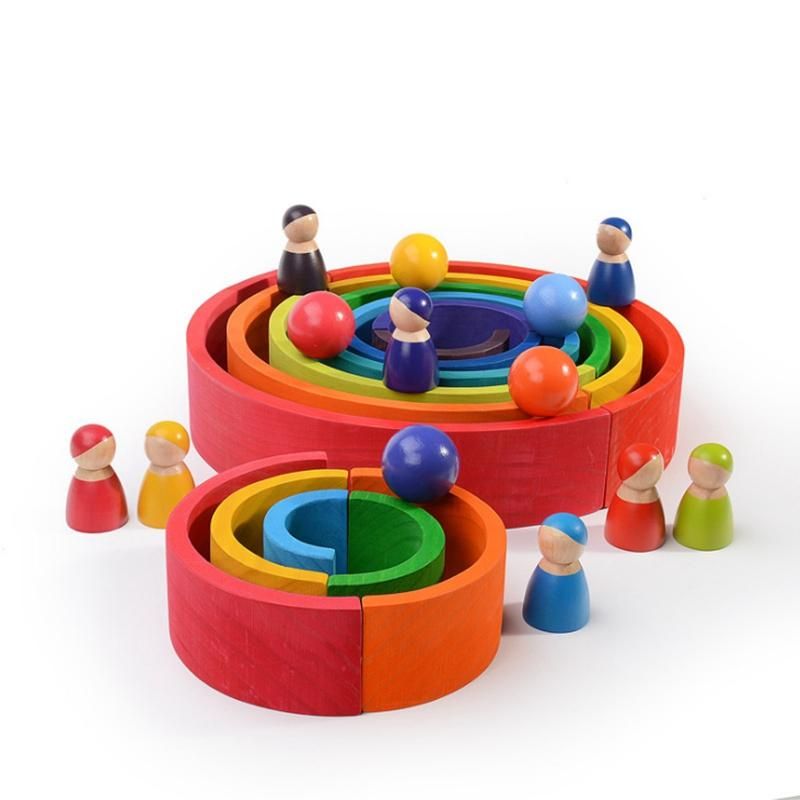 12 Pcs Baby Toys Wooden Rainbow Man Building Blocks