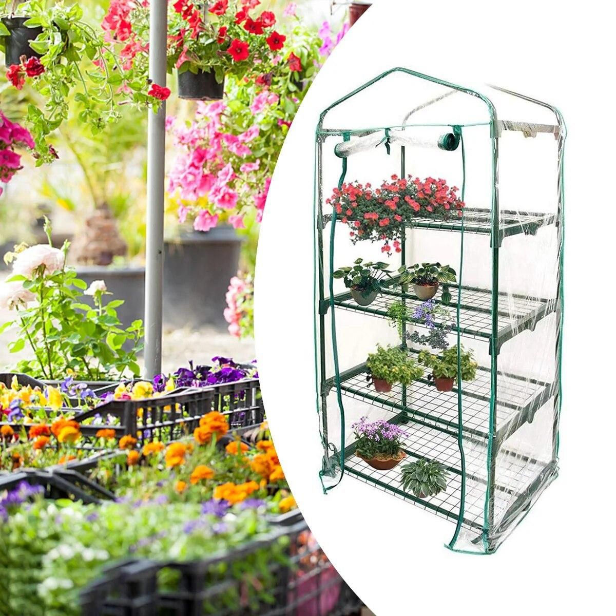 Greenhouse Cover Waterproof Small Plant Greenhouse Transparent PVC Cover with Roll-up Door for Potted Plants Seedlings