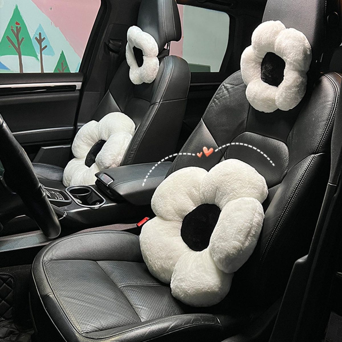 Soft Comfortable Neck Support Pillow Floral Comfort Car for Travel White