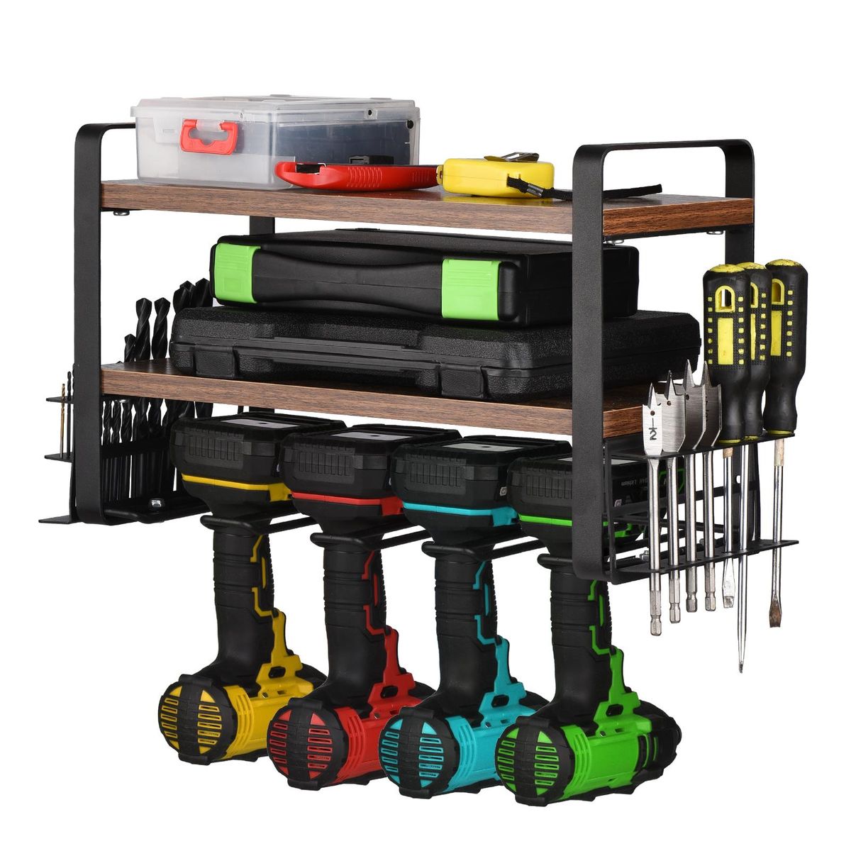 Power Tool Storage Organizer Wall Mount Heavy Duty Tool Holder Three Layer Multifunctional Tool Storage Shelf for Drill Garage Workshop Organization