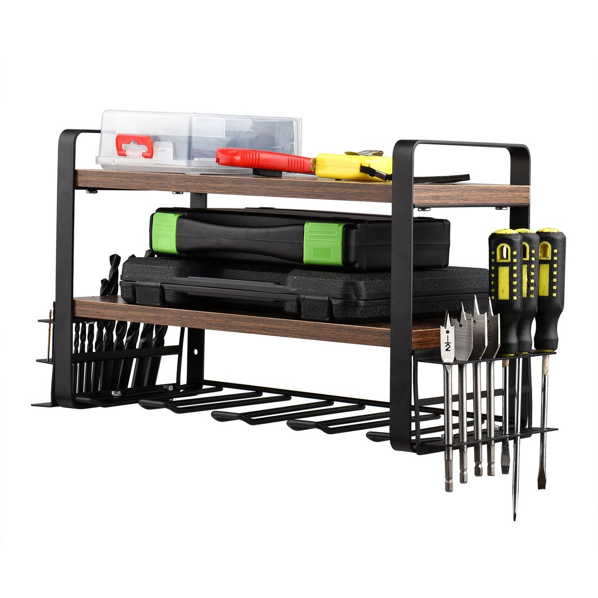 Power Tool Storage Organizer Wall Mount Heavy Duty Tool Holder Three Layer Multifunctional Tool Storage Shelf for Drill Garage Workshop Organization
