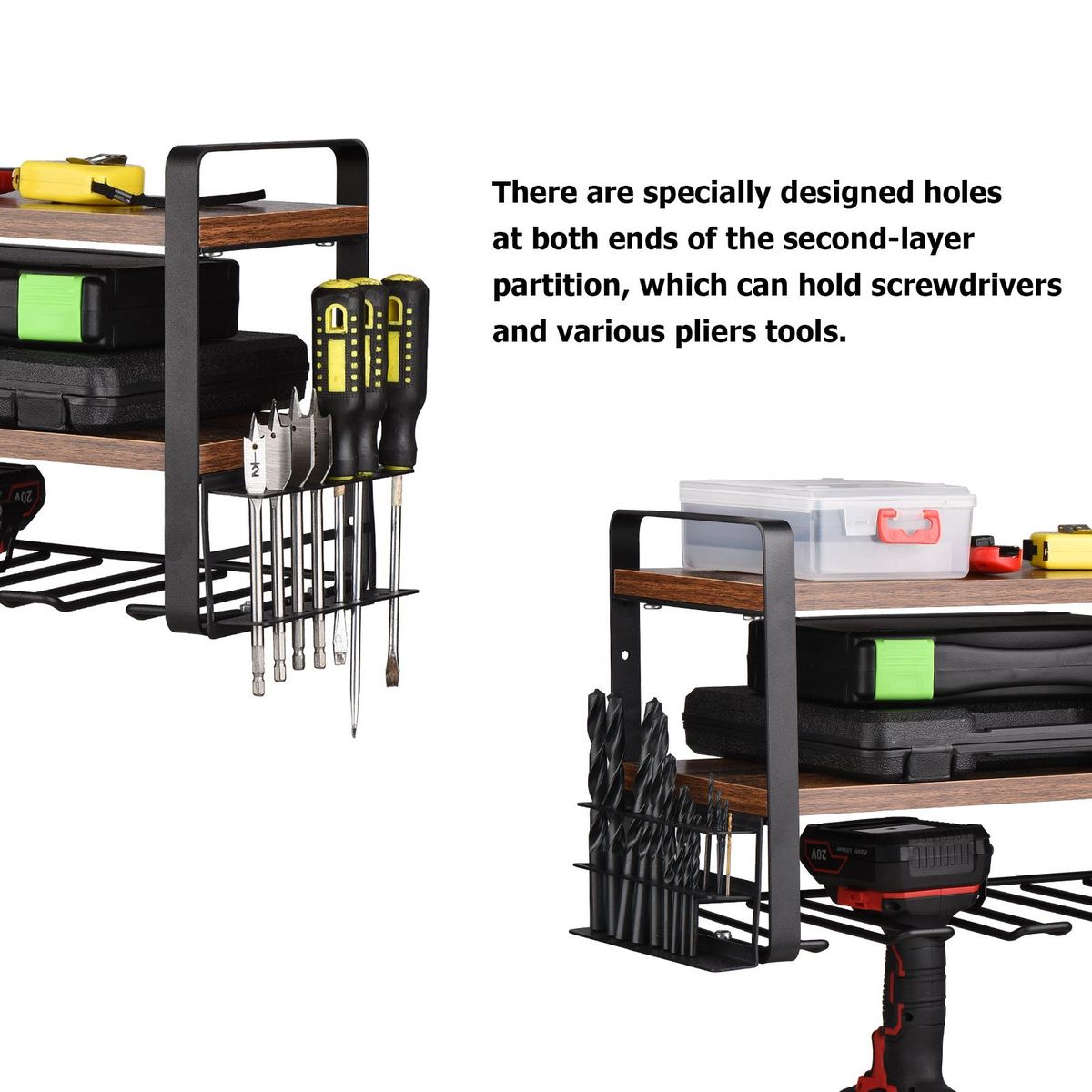Power Tool Storage Organizer Wall Mount Heavy Duty Tool Holder Three Layer Multifunctional Tool Storage Shelf for Drill Garage Workshop Organization