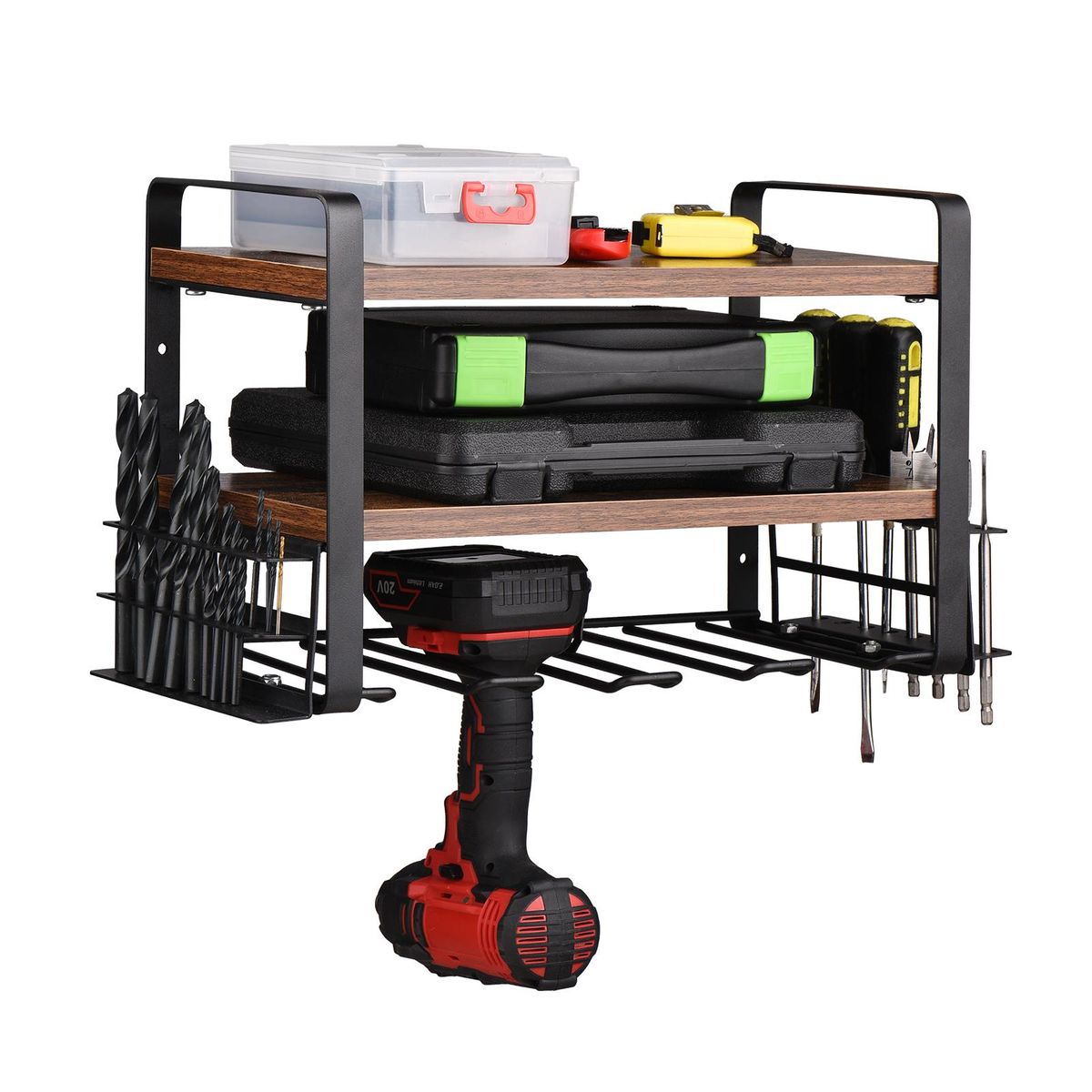 Power Tool Storage Organizer Wall Mount Heavy Duty Tool Holder Three Layer Multifunctional Tool Storage Shelf for Drill Garage Workshop Organization