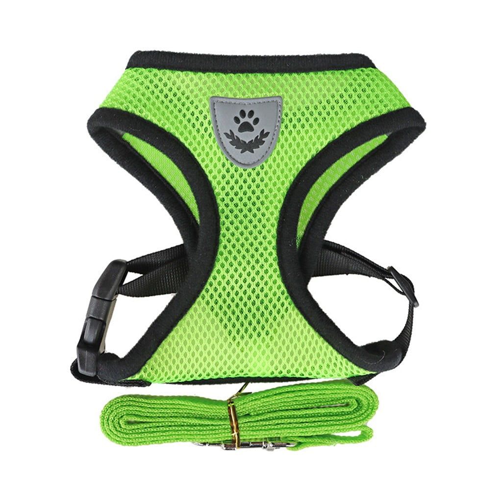 Reflective Breathable Soft Mesh Harness & Leash Set - GREEN