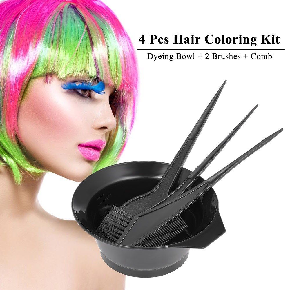 4 Pcs Hair Coloring Tools Kit Dyeing Bowl Brush Double-sided