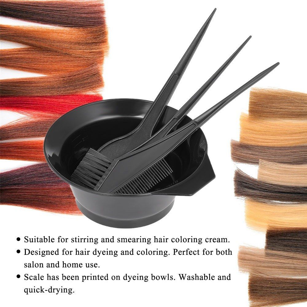 4 Pcs Hair Coloring Tools Kit Dyeing Bowl Brush Double-sided