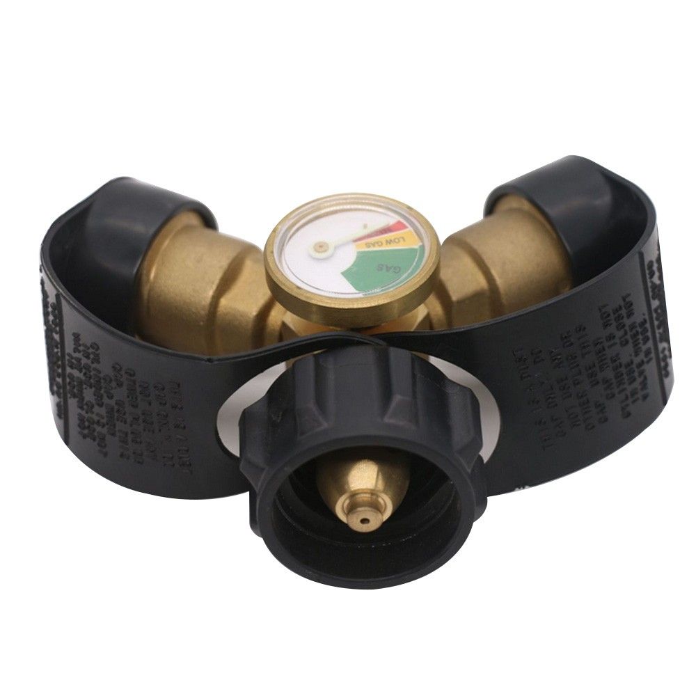 Propane Y-Splitter Adapter With Gauge 2 Way LP Gas Adapter