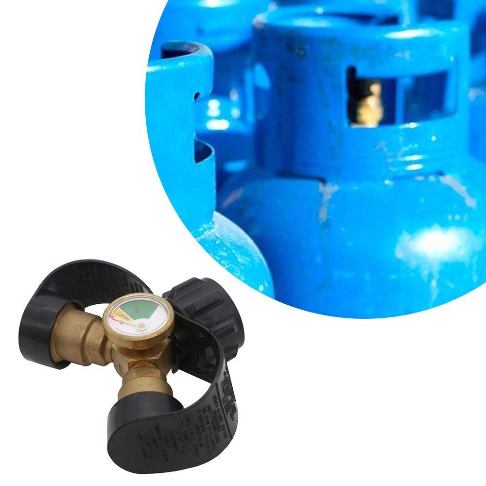 Propane Y-Splitter Adapter With Gauge 2 Way LP Gas Adapter
