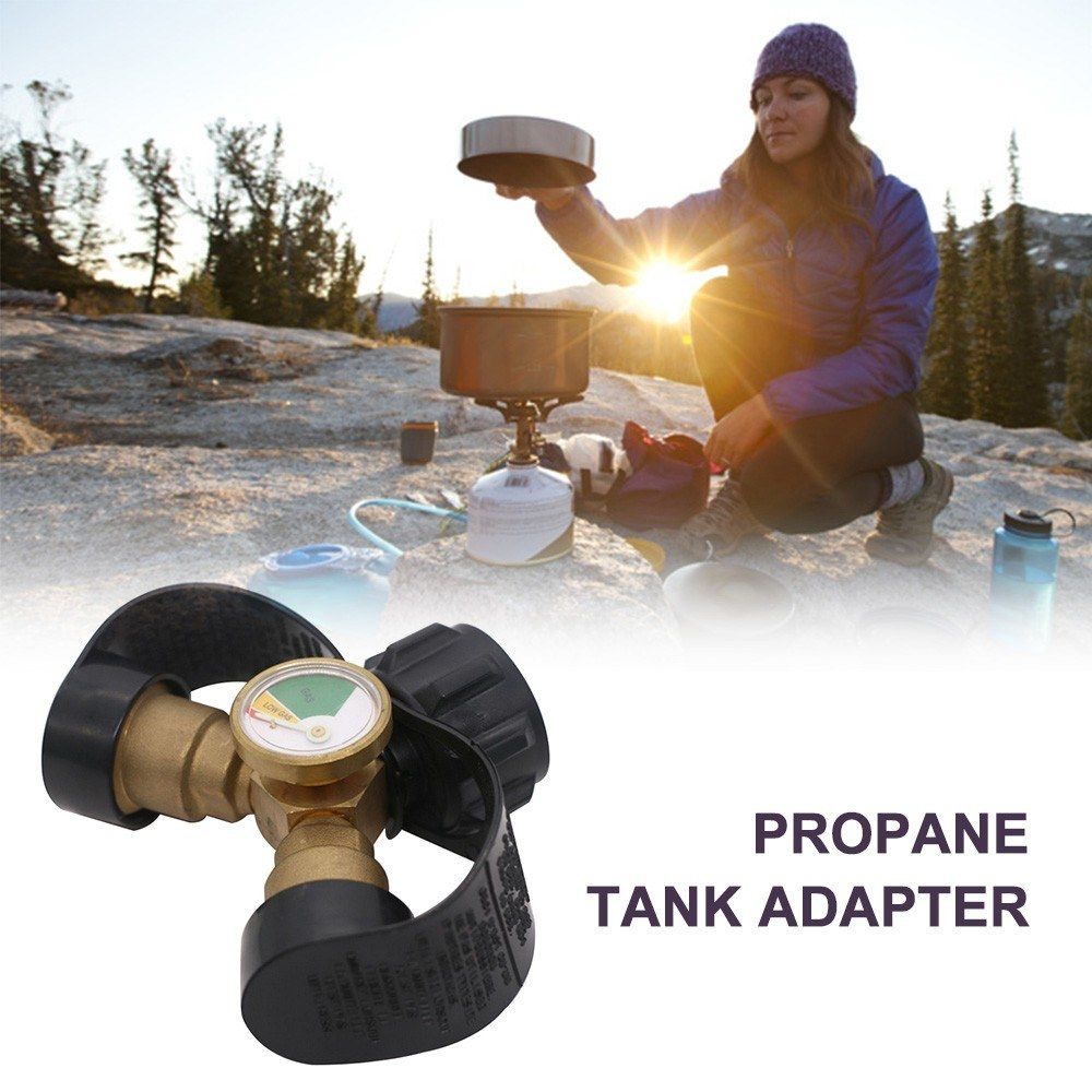 Propane Y-Splitter Adapter With Gauge 2 Way LP Gas Adapter