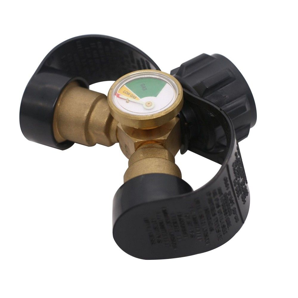 Propane Y-Splitter Adapter With Gauge 2 Way LP Gas Adapter