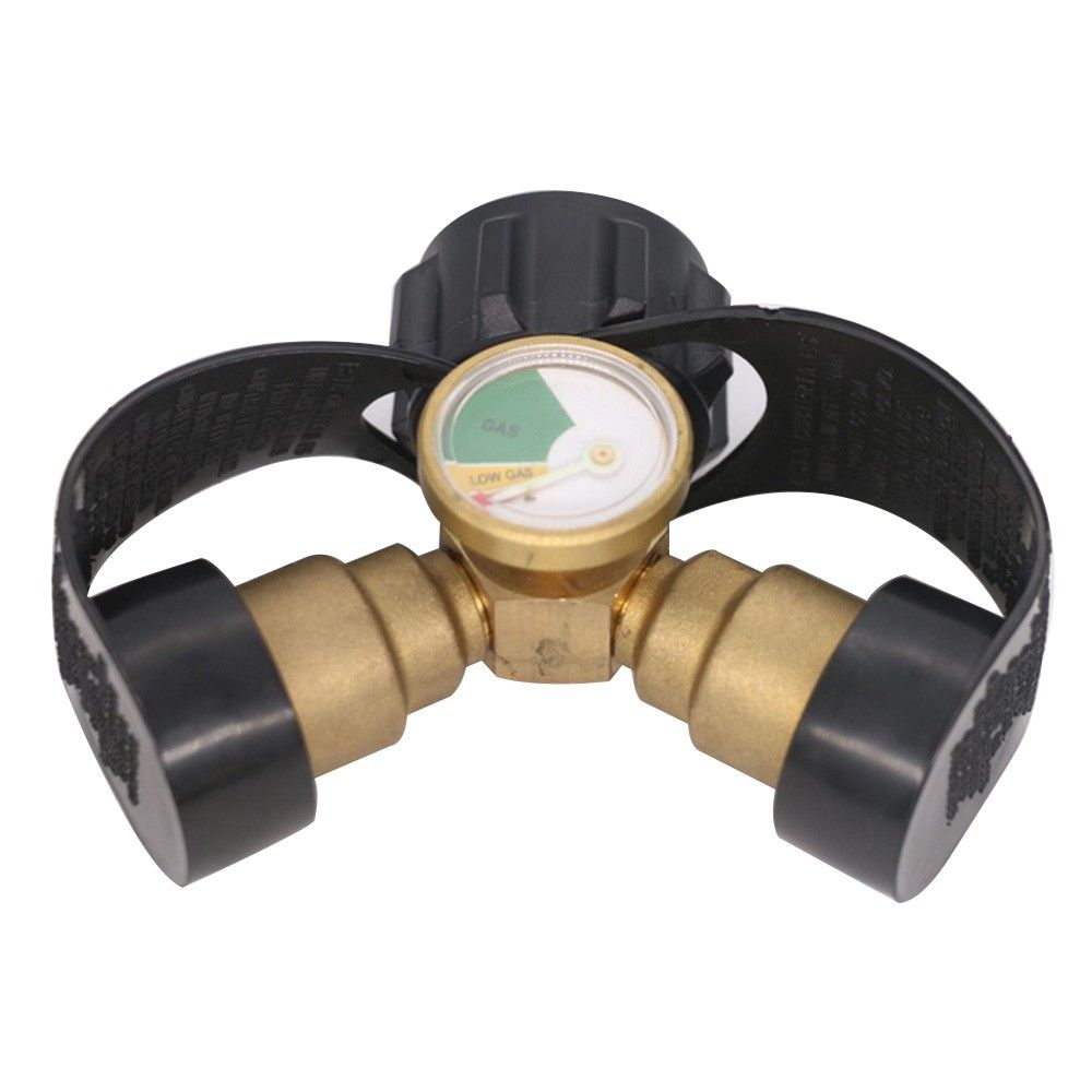 Propane Y-Splitter Adapter With Gauge 2 Way LP Gas Adapter