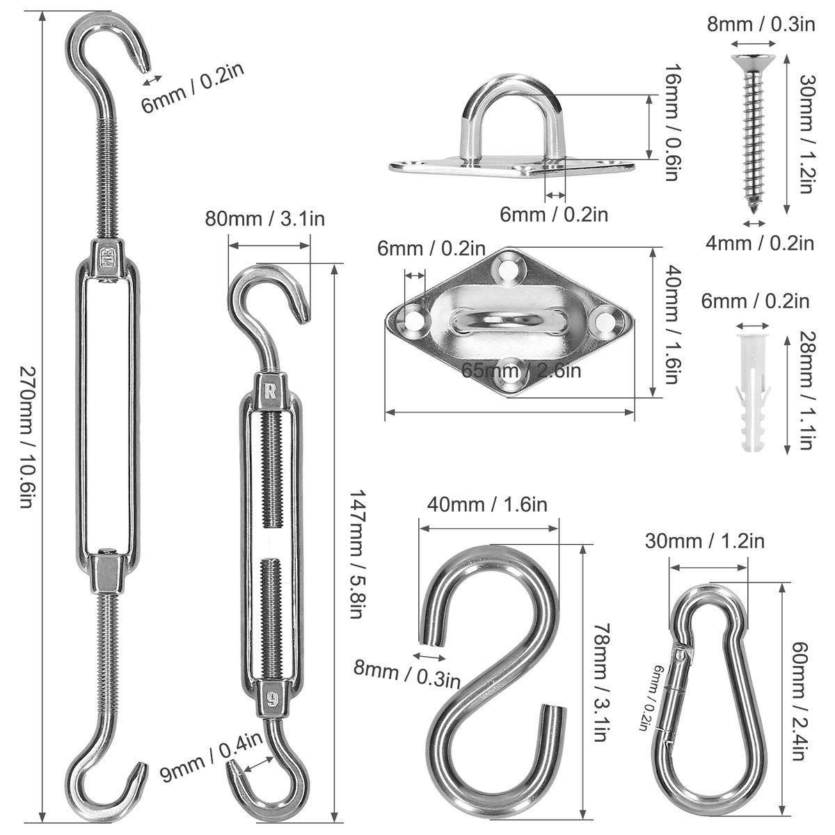 Shade Sail Hardware Kit Triangle Square Rectangle Heavy Duty