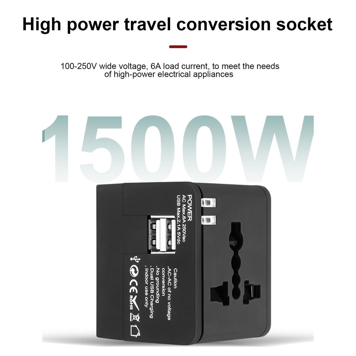 Universal Worldwide Phone Charger Travel Wall AC Power Plug Adapter All in One with Dual USB Charging Ports for USA EU UK AU