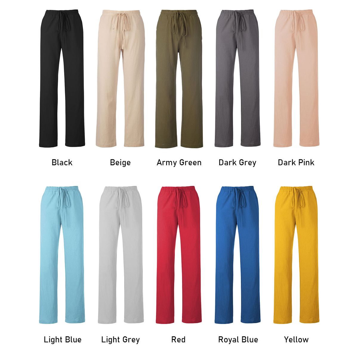 Women Pants Elastic Waist Side Pockets Straight Legs