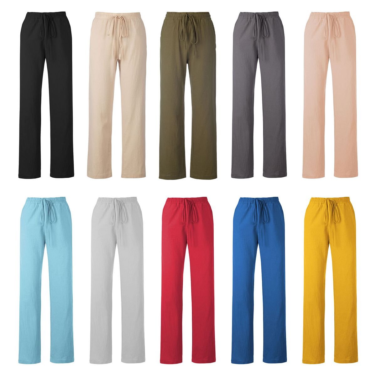Women Pants Elastic Waist Side Pockets Straight Legs