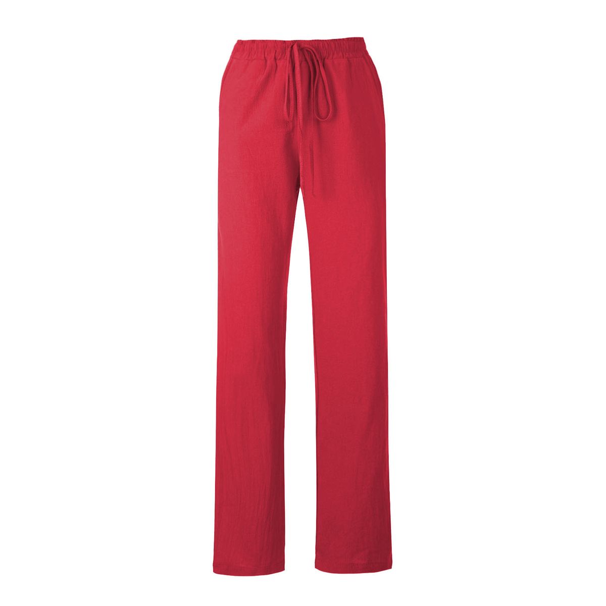 Women Pants Elastic Waist Side Pockets Straight Legs