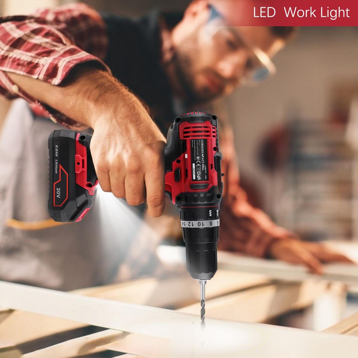 Cordless Drill Driver 20V Cordless Electric Drill Driver with 1pcs Li-Ion Batteries Speed Drill Driver 1H Fast Charger