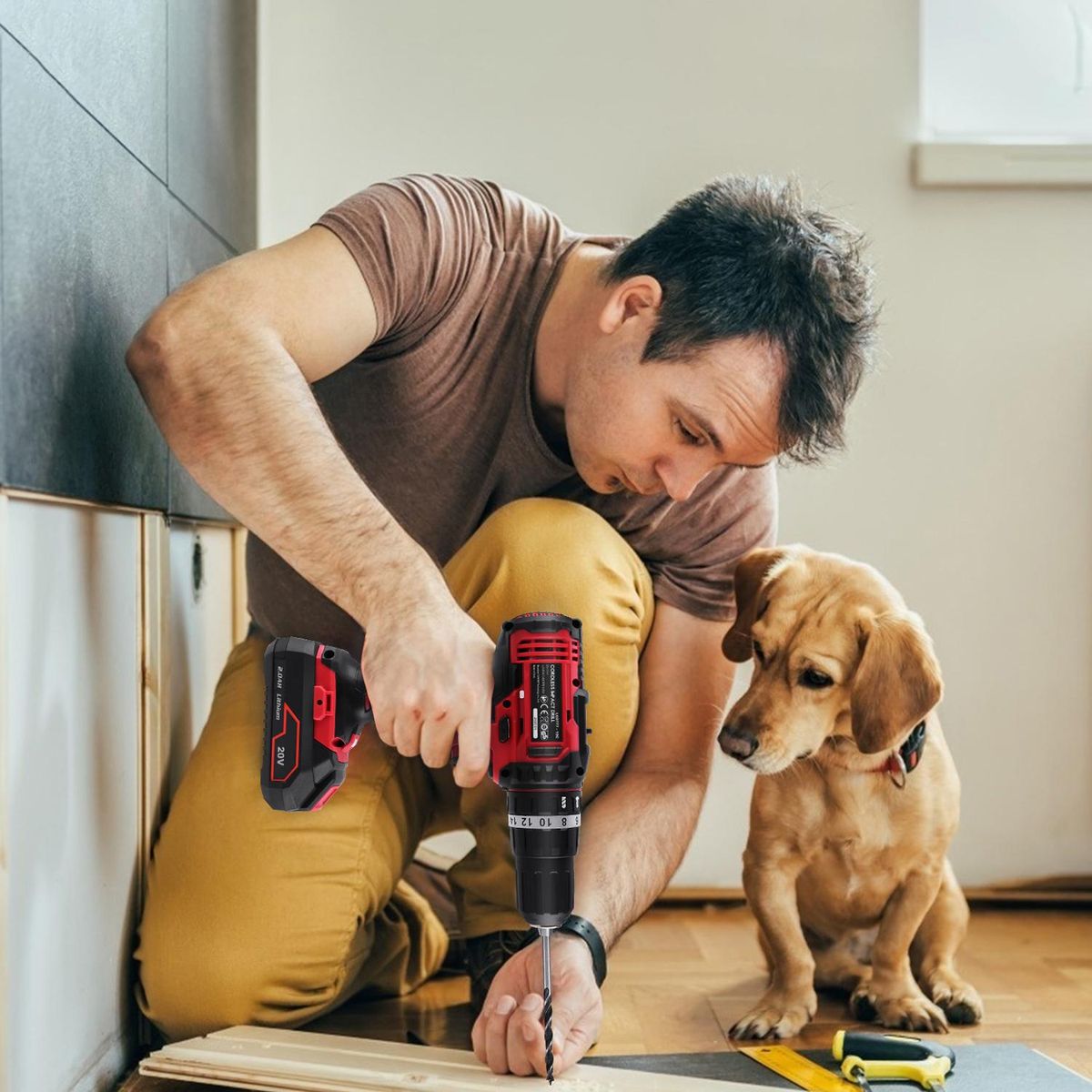 Cordless Drill Driver 20V Cordless Electric Drill Driver with 1pcs Li-Ion Batteries Speed Drill Driver 1H Fast Charger