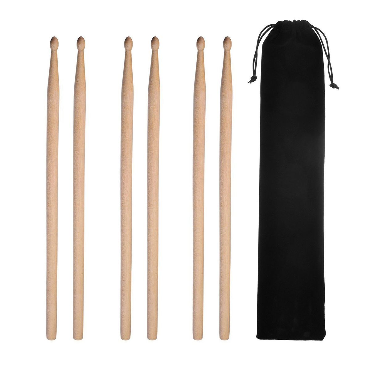 3 Pair 5A Maple Drum Sticks With Carry Bag For Drum Playing