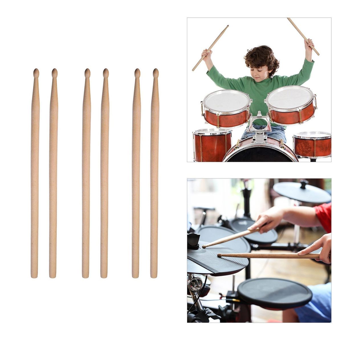3 Pair 5A Maple Drum Sticks With Carry Bag For Drum Playing