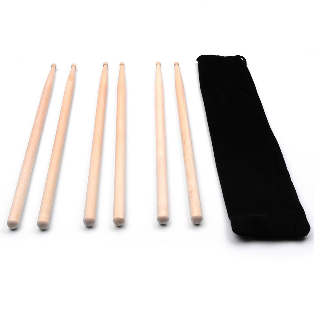 3 Pair 5A Maple Drum Sticks With Carry Bag For Drum Playing