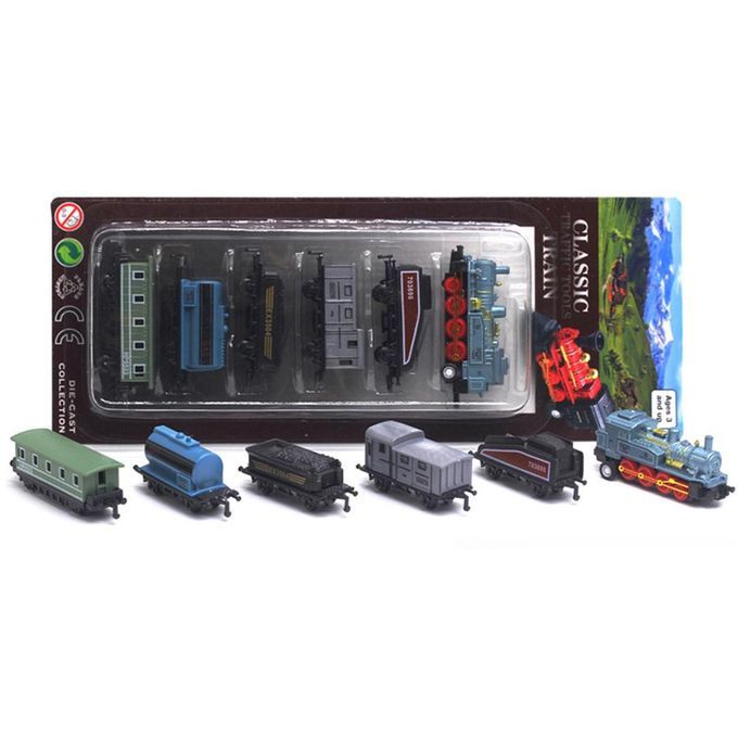 6 In 1 Diecast Steam Train Locomotive Carriage Pull-Blue