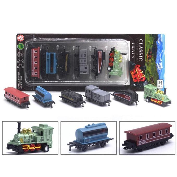 6 In 1 Diecast Steam Train Locomotive Carriage Pull-Blue