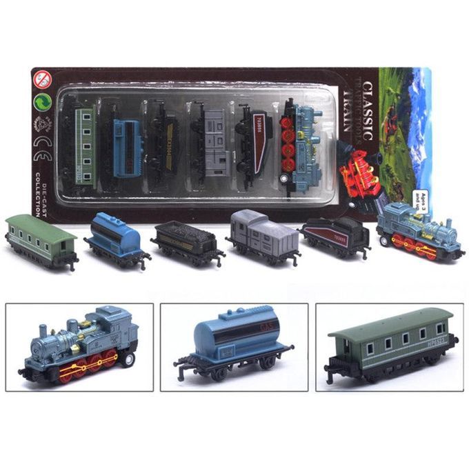 6 In 1 Diecast Steam Train Locomotive Carriage Pull-Blue
