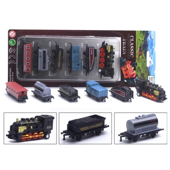 6 In 1 Diecast Steam Train Locomotive Carriage Pull-Blue