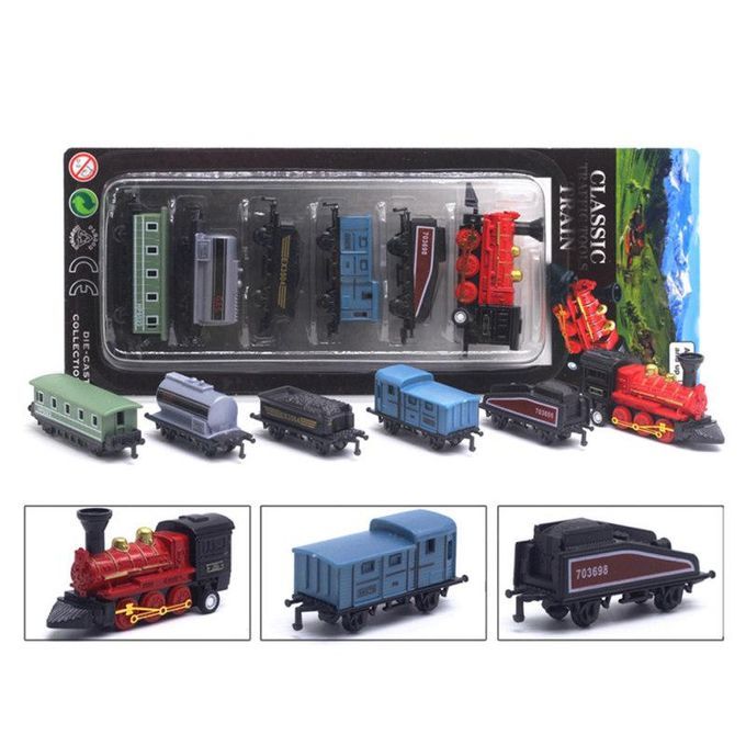 6 In 1 Diecast Steam Train Locomotive Carriage Pull-Blue