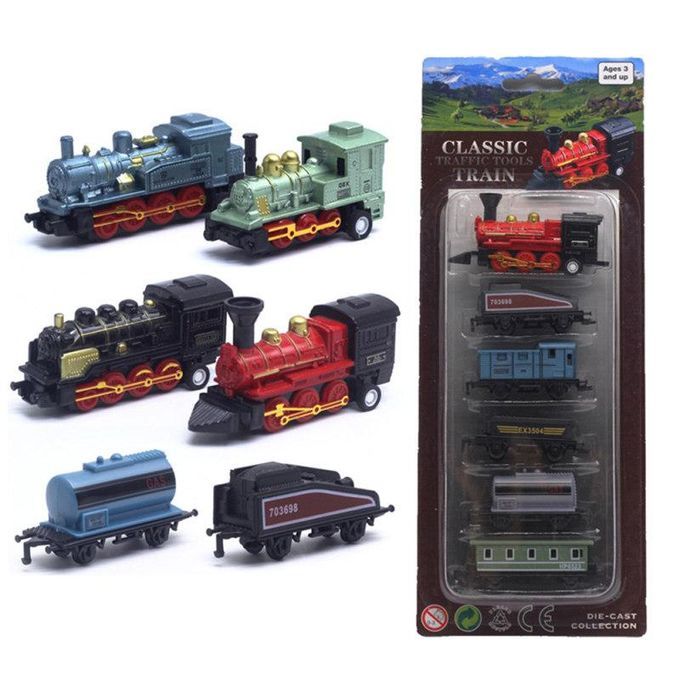 6 In 1 Diecast Steam Train Locomotive Carriage Pull-Blue
