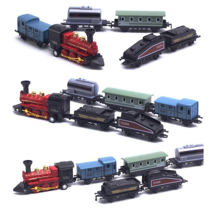 6 In 1 Diecast Steam Train Locomotive Carriage Pull-Blue