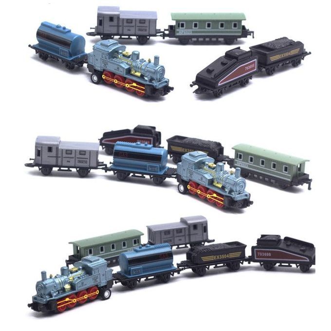 6 In 1 Diecast Steam Train Locomotive Carriage Pull-Blue