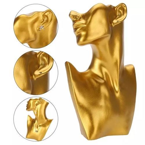 Gold Resin Mannequin Necklace Earring Jewelry Display Head Bust Stand Holder Rack