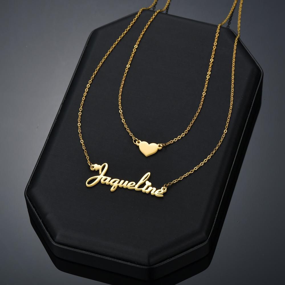 Atoztide Customized Name Necklace Heart Choker Stainless Steel Summer Letter Double Layers Chain Pendant Jewelry for Women Gift