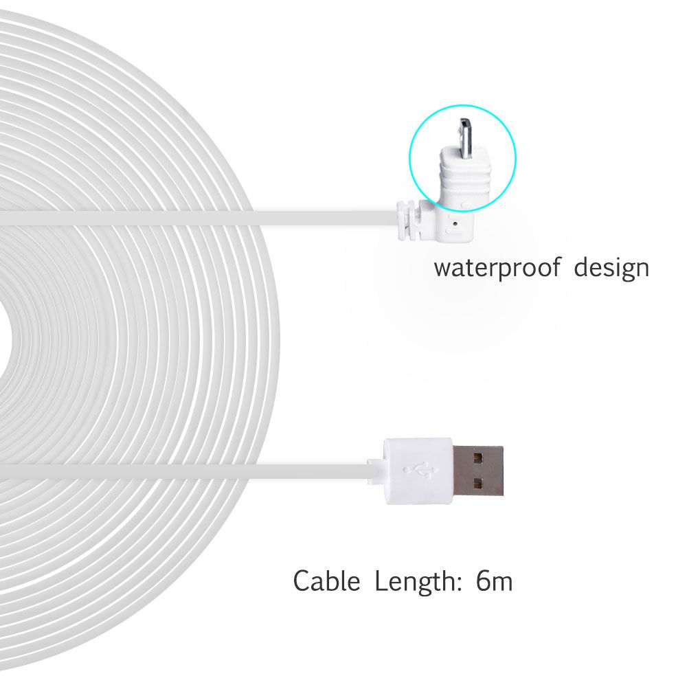 Weatherproof Power Cable 6M/20ft Length Cable,White