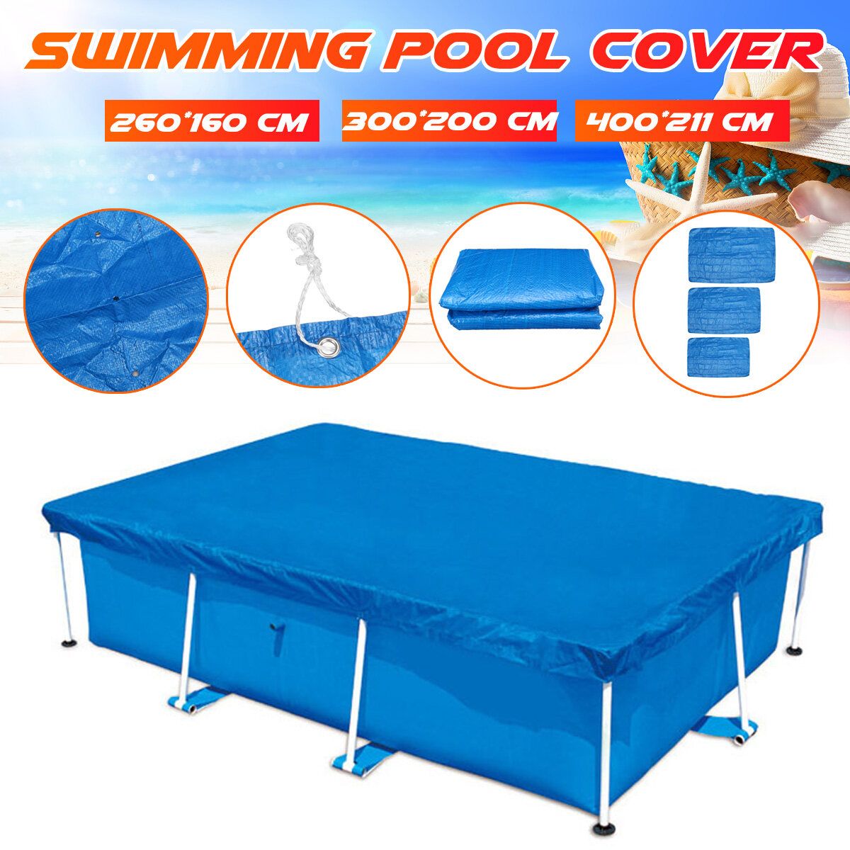 400/260/300cm Swimming Pool Cloth PE Tarpaulin Large Size Swimming Pool Rectangle Ground Cloth Dustproof Floor Cloth Mat For Outdoor Villa Garden Pool 400x211cm