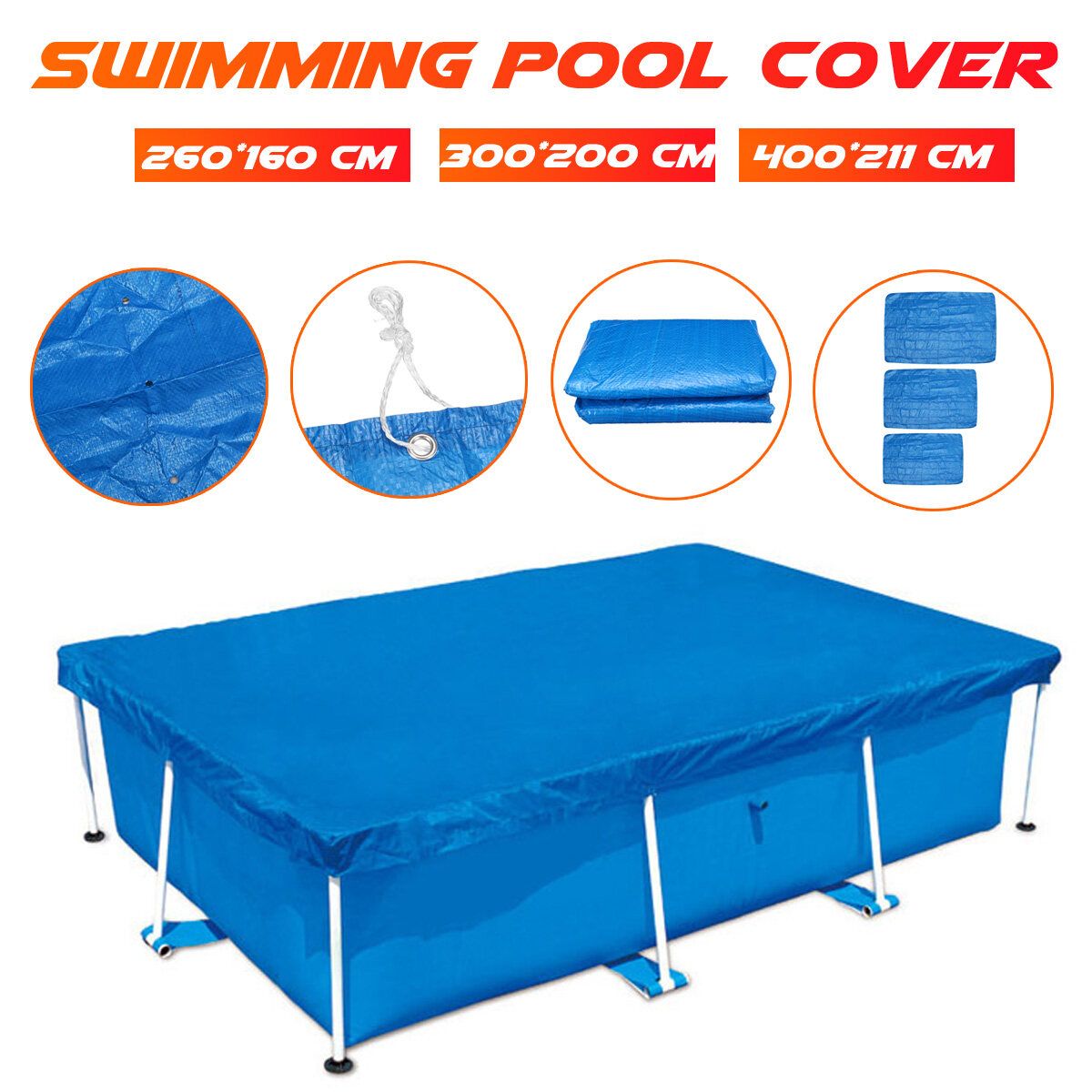 400/260/300cm Swimming Pool Cloth PE Tarpaulin Large Size Swimming Pool Rectangle Ground Cloth Dustproof Floor Cloth Mat For Outdoor Villa Garden Pool 400x211cm