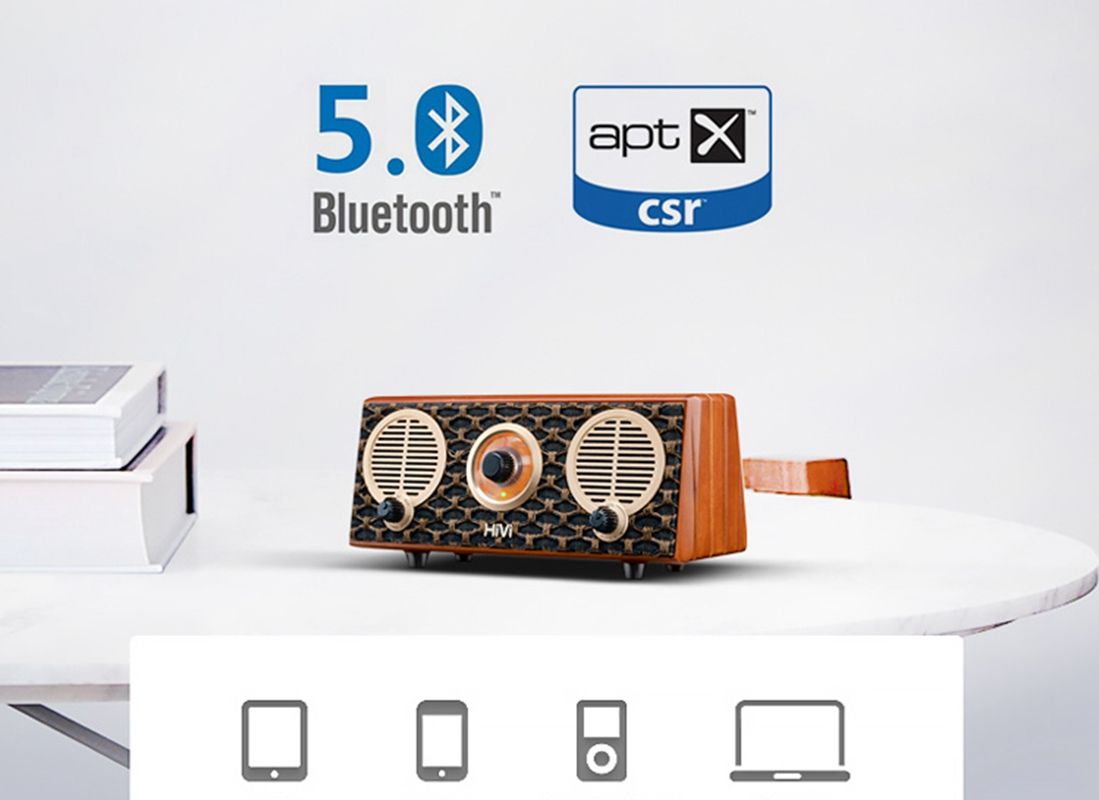A/HiVi Classical M2R Sonata Log Wireless Bluetooth Active FM Radio Portable Speaker Black